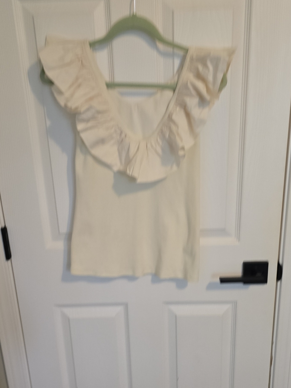 Anthropologie Cream Ruffle V-Neck Tank